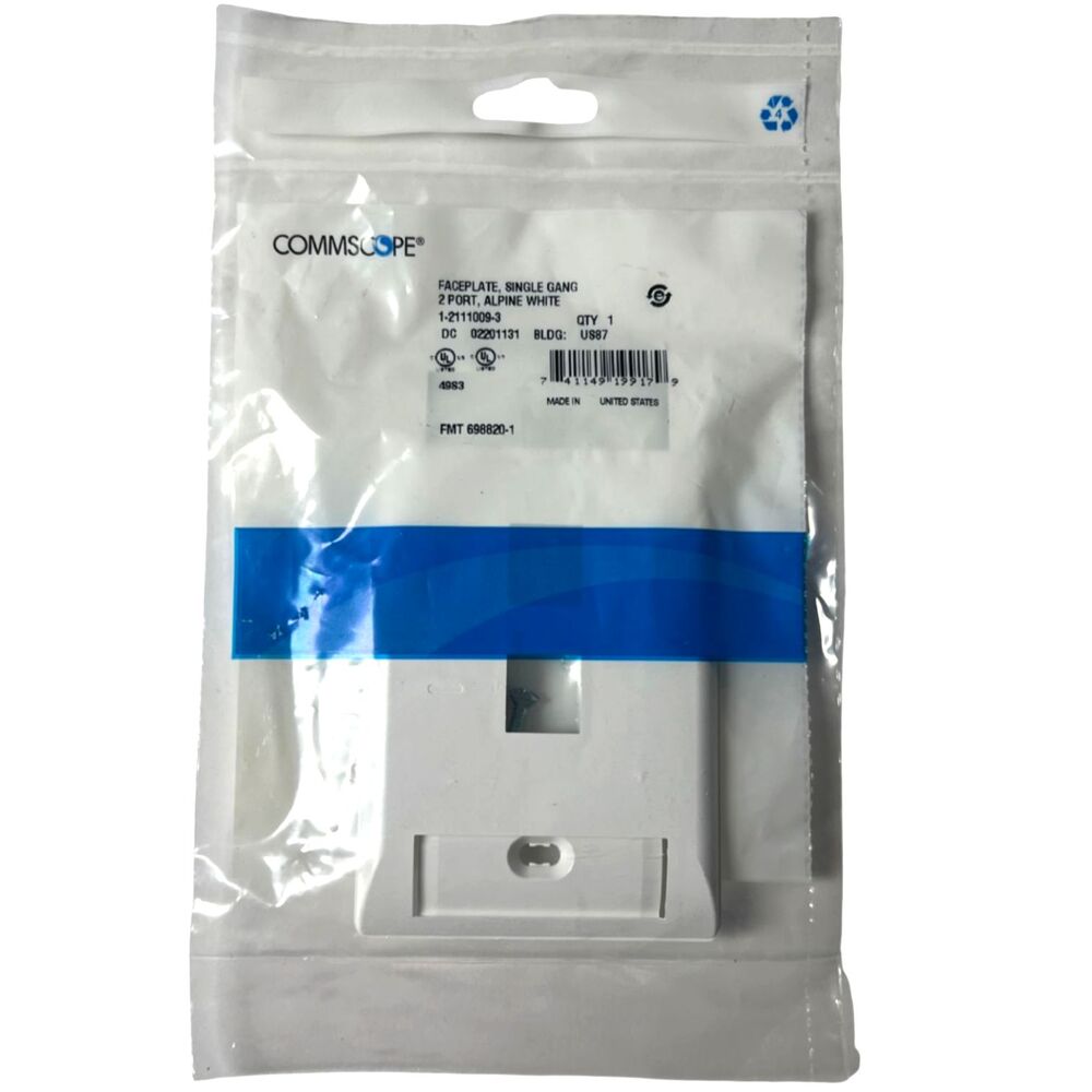 CommScope Networking Faceplates Single Gang 2 Port Alpine White (US87) - 5 PACK